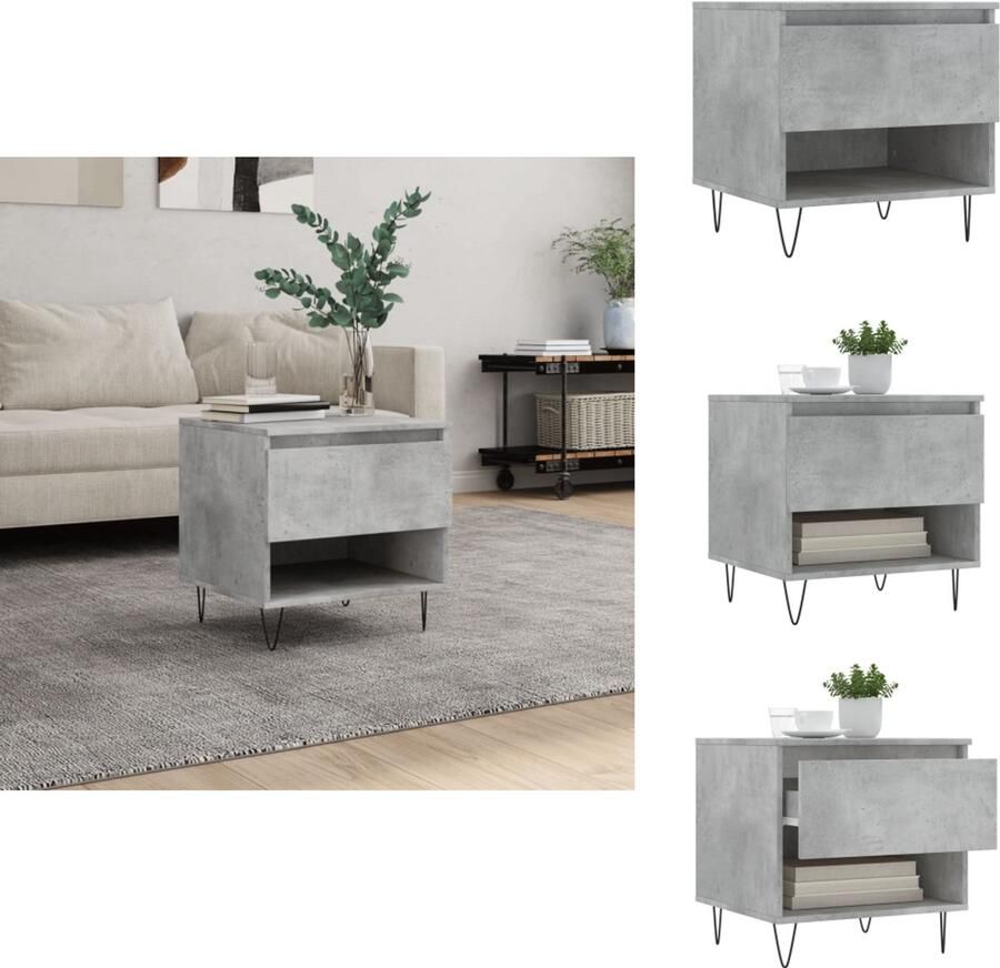 The Living Store Salontafel Betongrijs Bewerkt hout en metaal 50 x 46 x 50 cm Met lade en opbergruimte Salontafel Beton Grijs Houten Salontafel Bijzettafel Design Tafel - Foto 2
