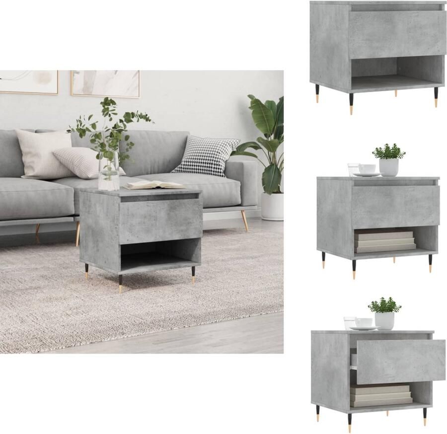 The Living Store Salontafel Betongrijs Bewerkt hout en metaal 50 x 46 x 50 cm Met lade en opbergruimte Salontafel Beton Grijs Houten Salontafel Bijzettafel Design Tafel