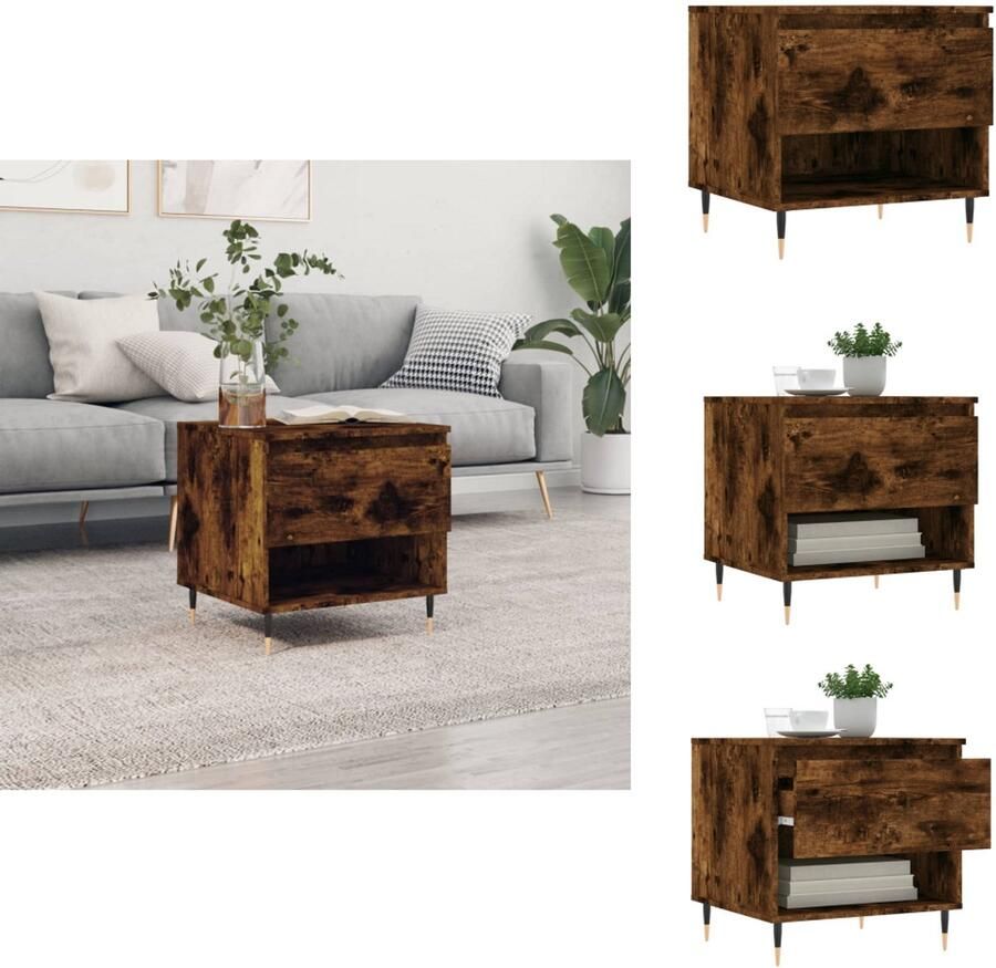 VidaXL Salontafel Salontafels Tafel Bijzettafel Salontafel 50x46x50 cm bewerkt hout gerookt eikenkleurig