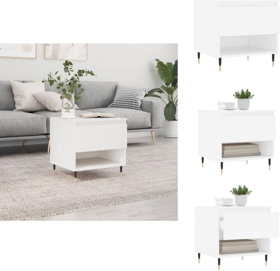 The Living Store Salontafel Wit 50 x 46 x 50 cm Met lade en vak Bewerkt hout en metaal Salontafel Houten Salontafel Wit Salontafel Met Lade Kleine Salontafel - Foto 2
