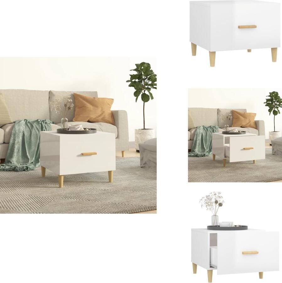 VidaXL Salontafel Salontafels Tafel Bijzettafel Salontafel 50x50x40 cm bewerkt hout hoogglans wit