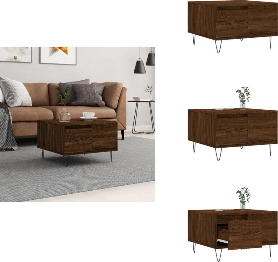 VidaXL Salontafel Salontafels Tafel Bijzettafel -Salontafel-55x55x36-5-cm-bewerkt-hout-bruin-eikenkleur - Foto 3
