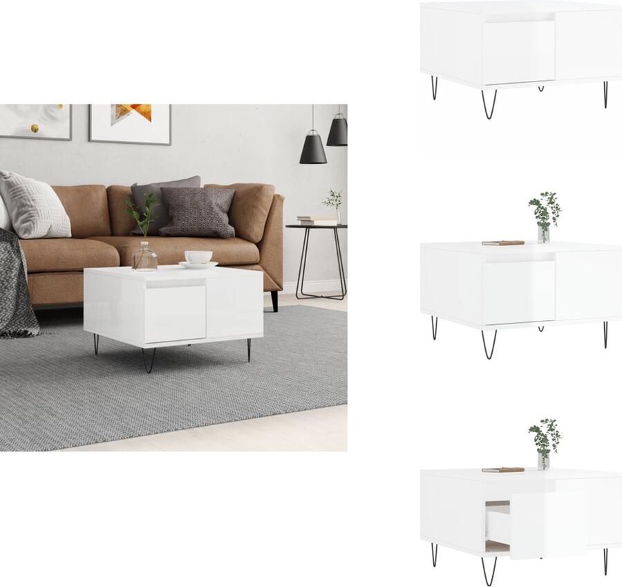 VidaXL Salontafel Salontafels Tafel Bijzettafel -Salontafel-55x55x36-5-cm-bewerkt-hout-hoogglans-wit - Foto 3
