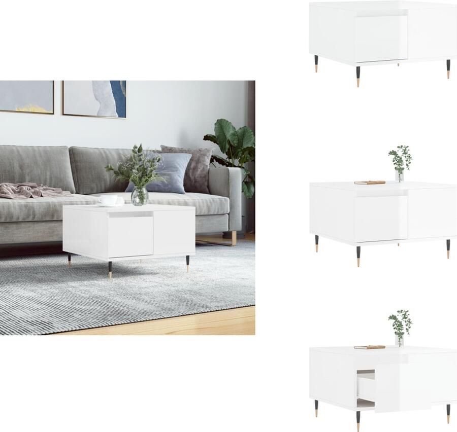 VidaXL Salontafel Salontafels Tafel Bijzettafel -Salontafel-55x55x36-5-cm-bewerkt-hout-hoogglans-wit - Foto 2