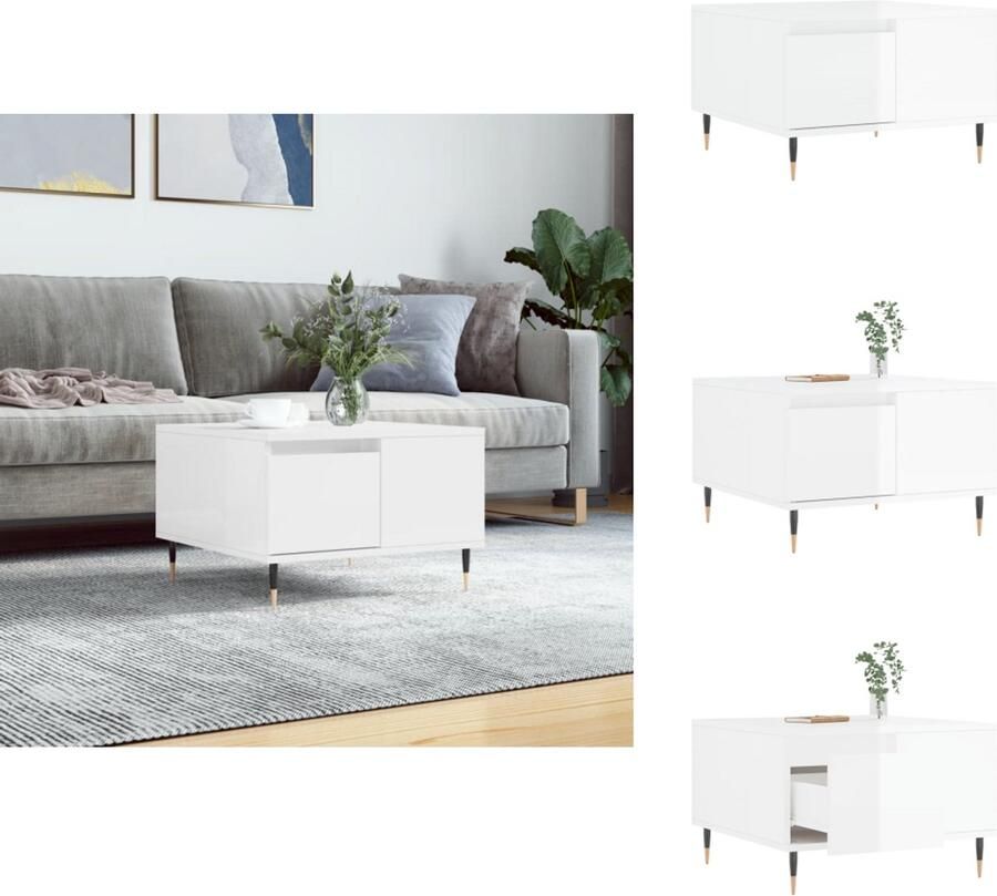 VidaXL Salontafel Salontafels Tafel Bijzettafel -Salontafel-55x55x36-5-cm-bewerkt-hout-hoogglans-wit - Foto 4
