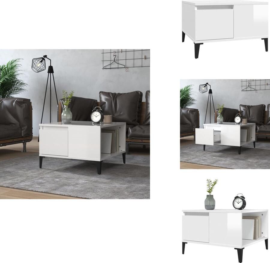 VidaXL Salontafel Salontafels Tafel Bijzettafel -Salontafel-55x55x36-5-cm-bewerkt-hout-hoogglans-wit - Foto 5