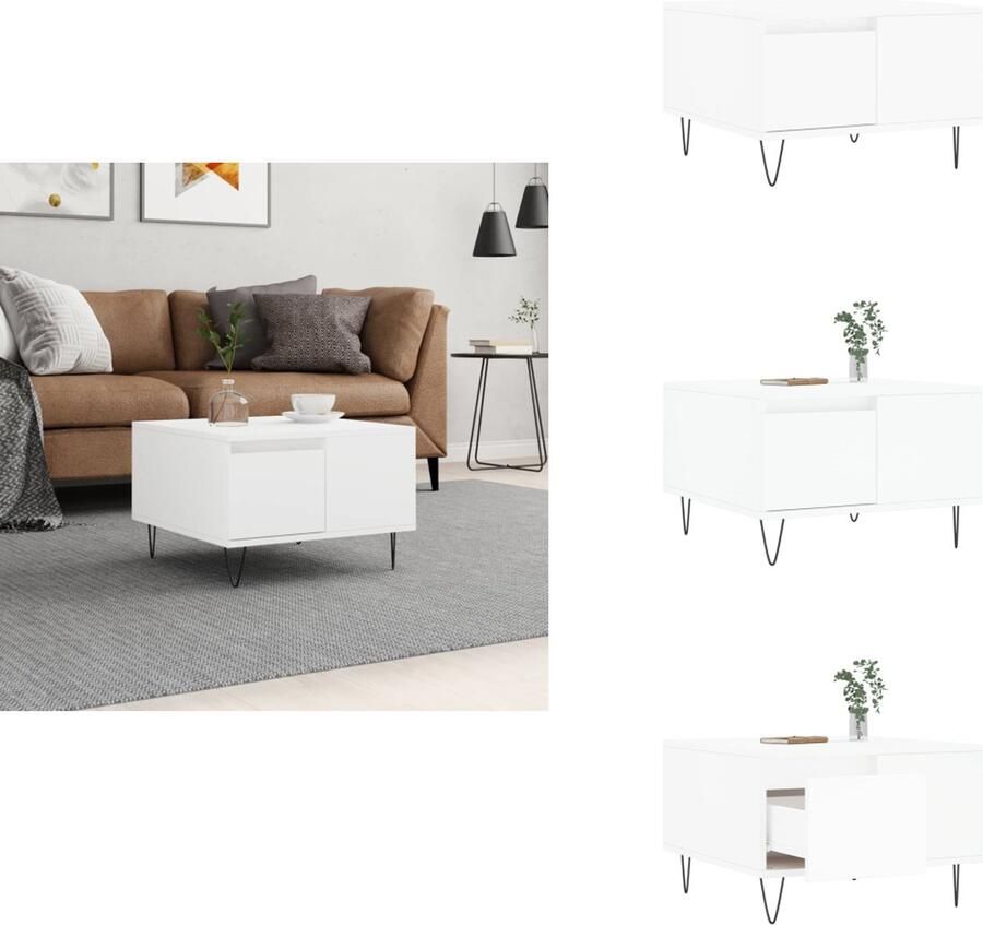 VidaXL Salontafel Salontafels Tafel Bijzettafel -Salontafel-55x55x36-5-cm-bewerkt-hout-wit - Foto 3