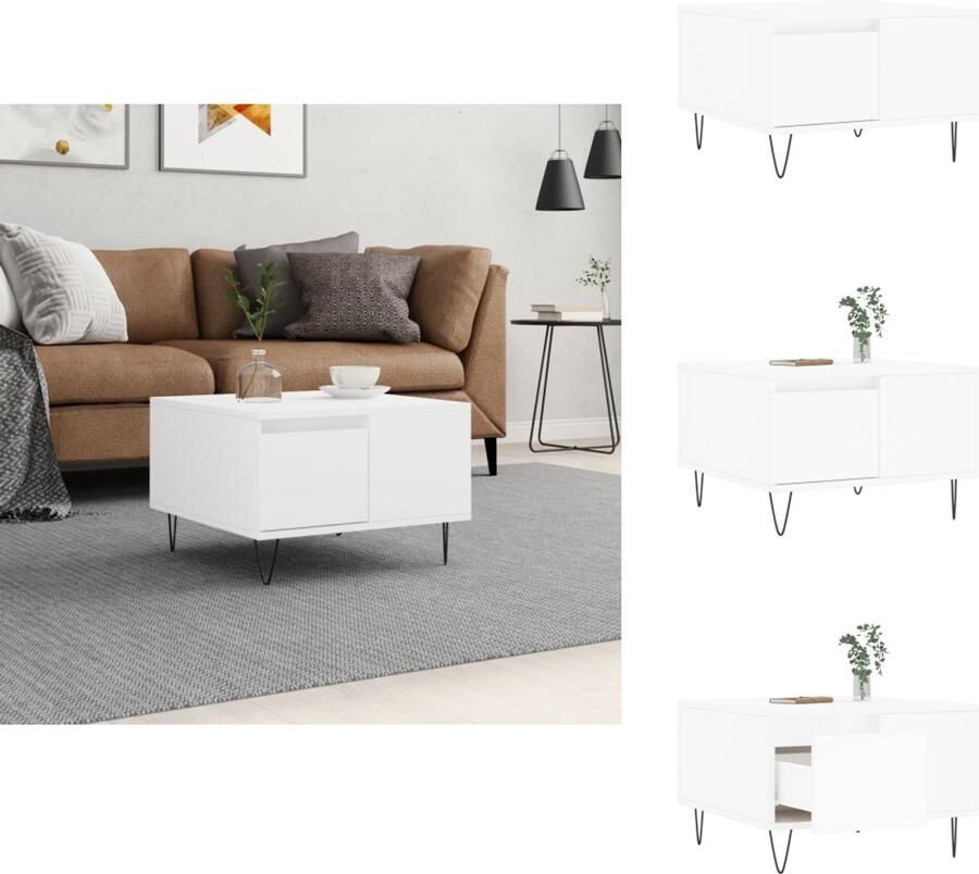 VidaXL Salontafel Salontafels Tafel Bijzettafel -Salontafel-55x55x36-5-cm-bewerkt-hout-wit - Foto 2