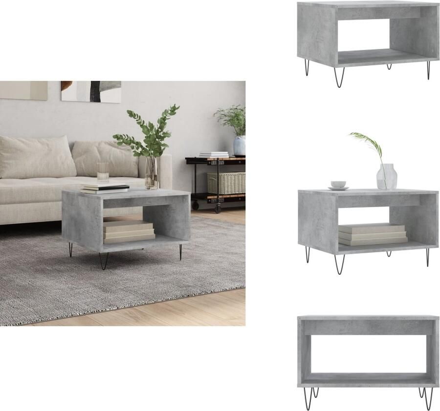 The Living Store Salontafel Betongrijs 60 x 50 x 40 cm Duurzaam hout Voldoende opbergruimte Stevig tafelblad IJzeren poten Salontafel Beton Grijs Houten Salontafel Bijzettafel Moderne Salontafel - Foto 2