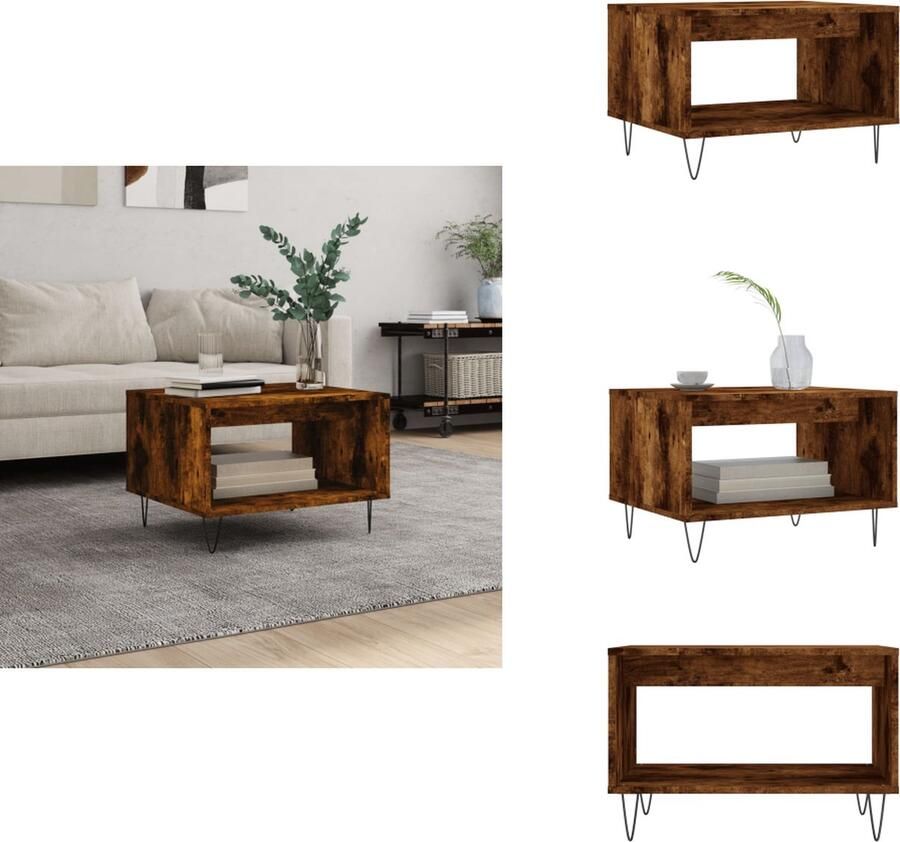 VidaXL Salontafel Salontafels Tafel Bijzettafel Salontafel 60x50x40 cm bewerkt hout gerookt eikenkleurig