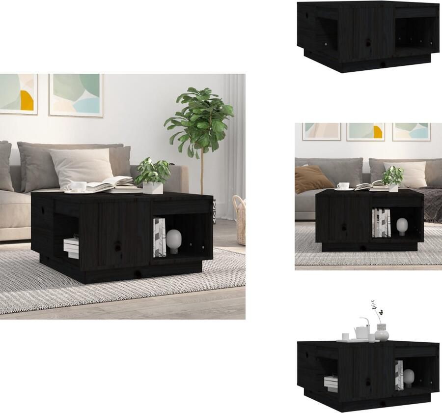 VidaXL Houten Salontafel Massief Grenenhout Bijzettafel met Stabiel Frame Voldoende Opbergruimte Ruim Tafelblad Zwart 60 x 61 x 32.5 cm Tafel