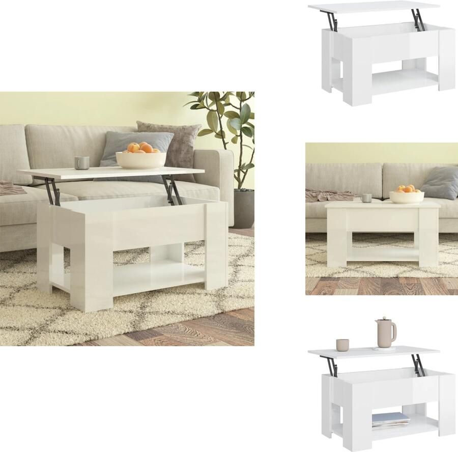 VidaXL Salontafel Salontafels Tafel Bijzettafel Salontafel 79x49x41 cm bewerkt hout hoogglans wit