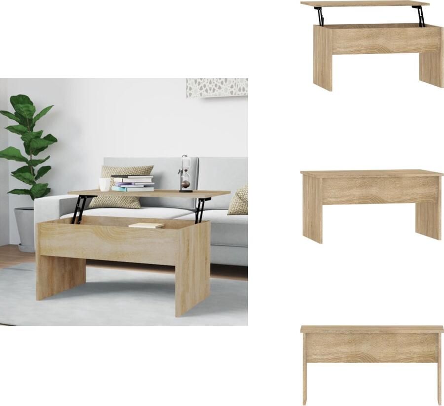 The Living Store Salontafel Lift-Top Sonoma Eiken 80 x 50.5 x 41.5 cm Ruimtebesparend Salontafel Houten Salontafel Liftable Salontafel Multifunctionele Salontafel Kleine Salontafel - Foto 4