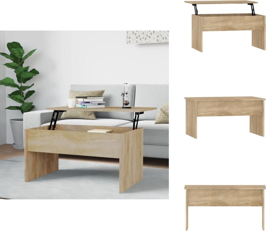 The Living Store Salontafel Lift-Top Sonoma Eiken 80 x 50.5 x 41.5 cm Ruimtebesparend Salontafel Houten Salontafel Liftable Salontafel Multifunctionele Salontafel Kleine Salontafel - Foto 5