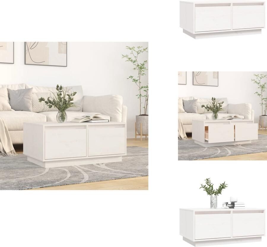VidaXL Salontafel Massief Grenenhout Bijzettafel met 2 lades Ruim tafelblad Stabiel frame Wit 80x50x35cm Tafel