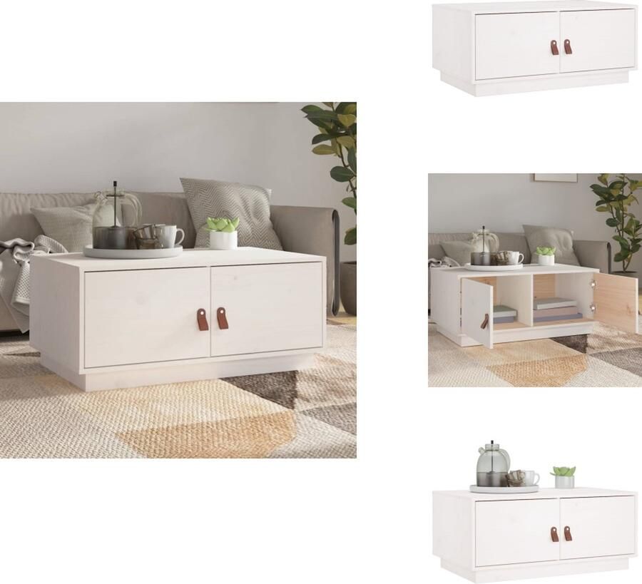 VidaXL Salontafel Massief Grenenhout Bijzettafel met 2 lades Ruim tafelblad Stabiel frame Wit 80x50x35cm Tafel - Foto 2