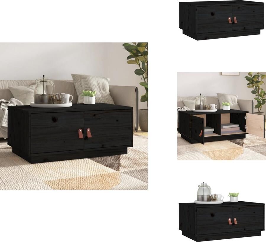VidaXL Salontafel Zwarte Massief Grenenhout 80x50x35cm Opbergruimte veelzijdig Inclusief montagehandleiding Tafel - Foto 2