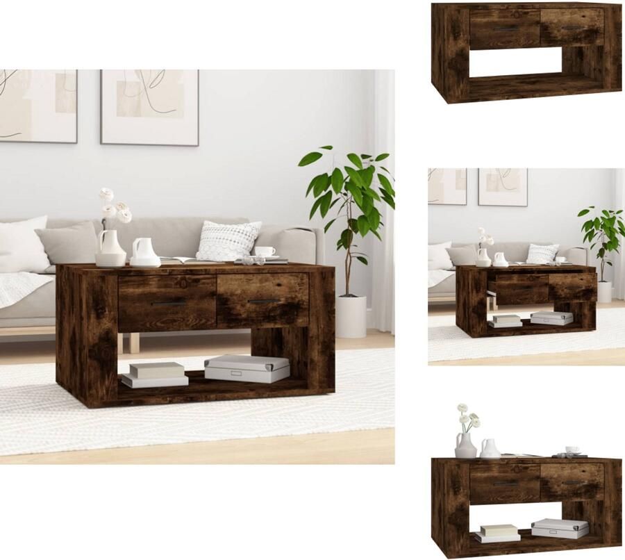 VidaXL Salontafel Salontafels Tafel Bijzettafel Salontafel 80x50x40 cm bewerkt hout gerookt eikenkleurig - Foto 2