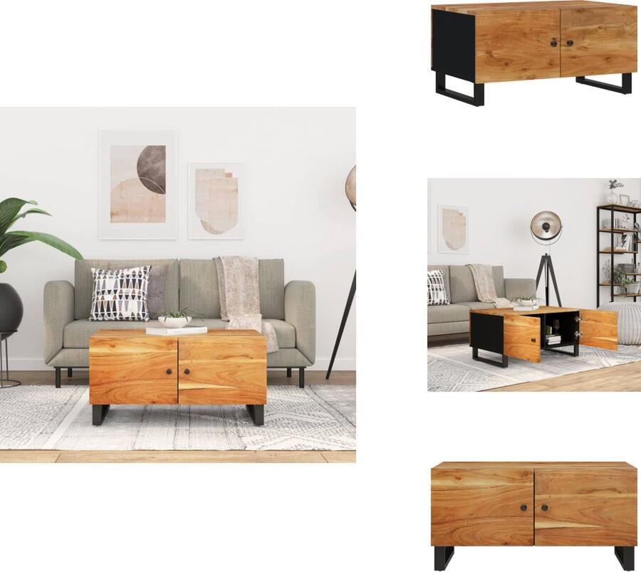 VidaXL Salontafel Massief Acaciahout Houten Bijzettafel met Opbergruimte Stevig Tafelblad Praktische Deuren 80 x 50 x 40 cm Tafel