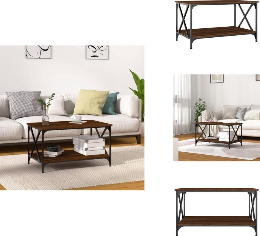 VidaXL Salontafel Salontafels Tafel Bijzettafel Salontafel 80x50x45 cm bewerkt hout en ijzer bruineikenkleurig