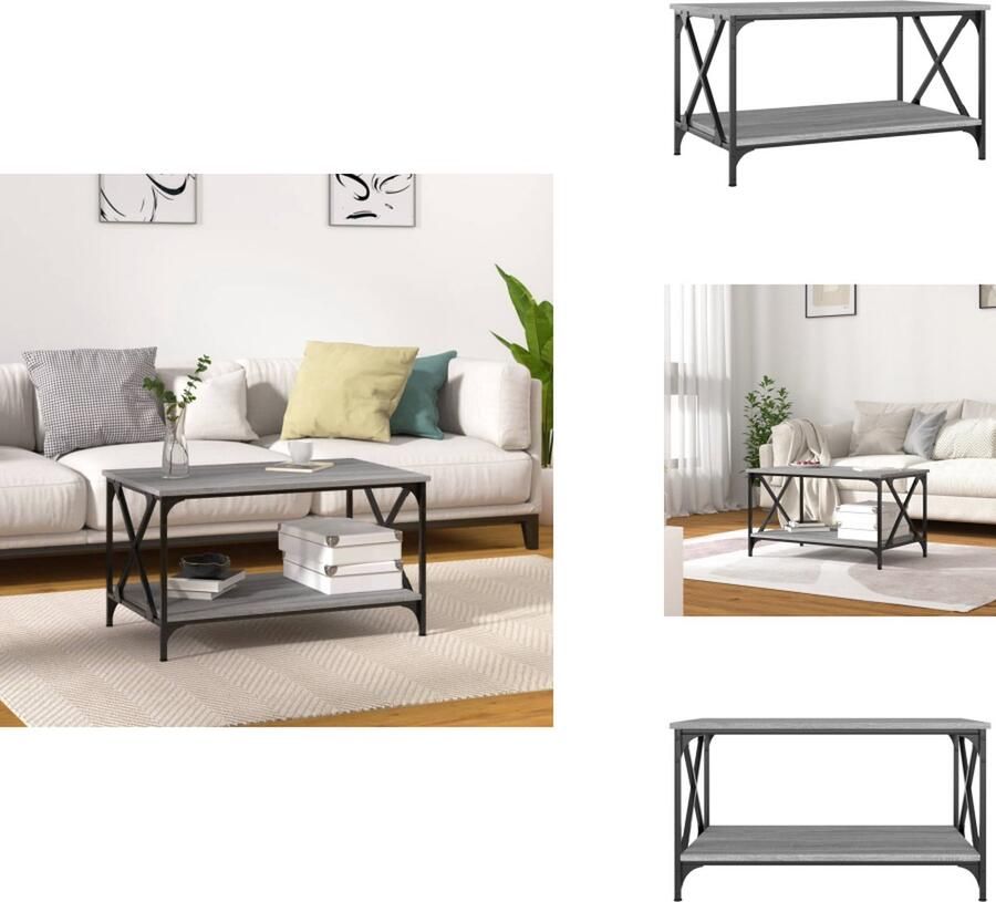 VidaXL Salontafel Salontafels Tafel Bijzettafel Salontafel 80x50x45 cm bewerkt hout en ijzer grijs sonoma eiken
