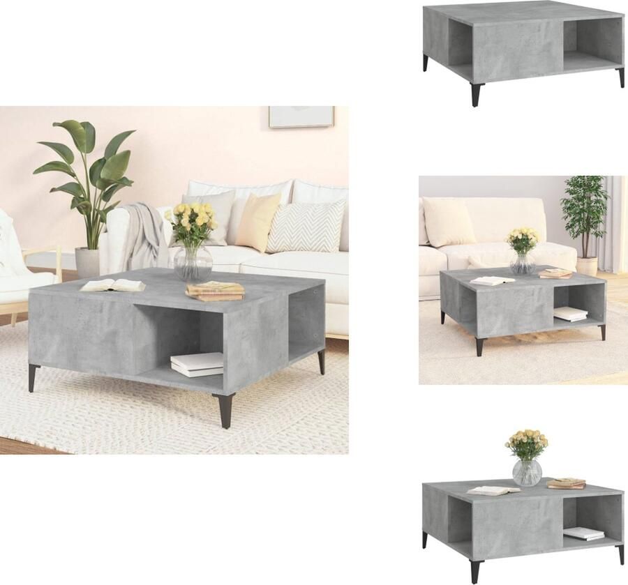 VidaXL Salontafel Salontafels Tafel Bijzettafel -Salontafel-80x80x36-5-cm-bewerkt-hout-betongrijs - Foto 2