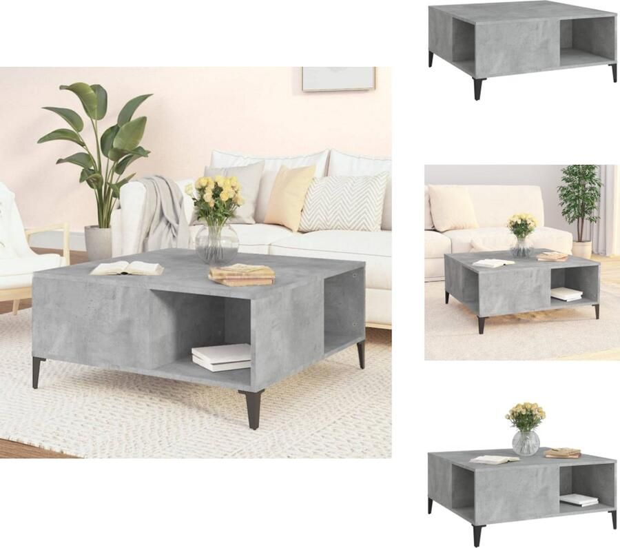 VidaXL Salontafel Salontafels Tafel Bijzettafel -Salontafel-80x80x36-5-cm-bewerkt-hout-betongrijs