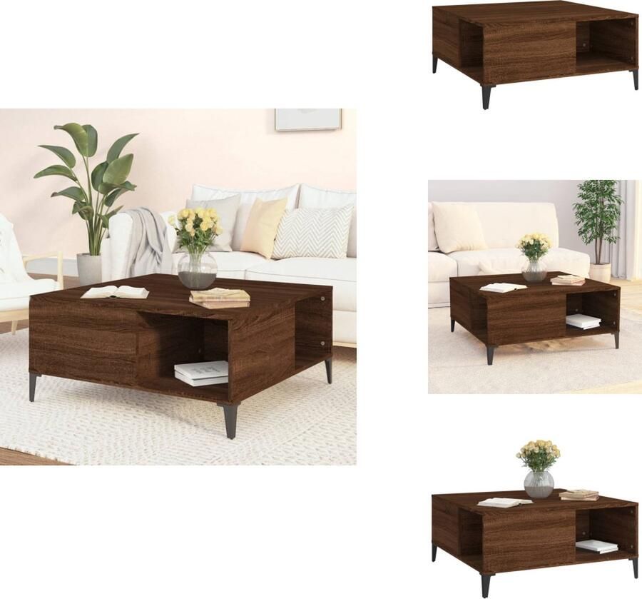 VidaXL Salontafel Salontafels Tafel Bijzettafel Salontafel 80x80x36 5 cm bewerkt hout bruin eikenkleur - Foto 2