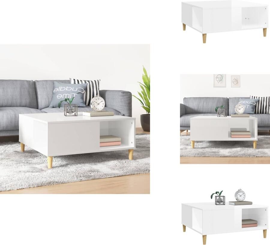 VidaXL Salontafel Salontafels Tafel Bijzettafel -Salontafel-80x80x36-5-cm-bewerkt-hout-hoogglans-wit - Foto 3