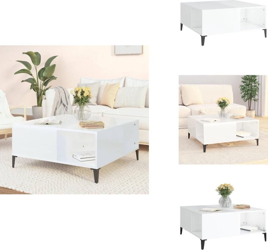 VidaXL Salontafel Salontafels Tafel Bijzettafel -Salontafel-80x80x36-5-cm-bewerkt-hout-hoogglans-wit - Foto 2