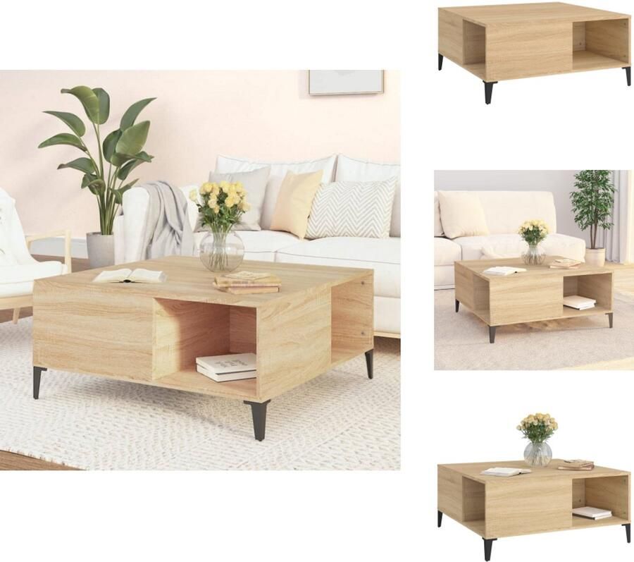 VidaXL Salontafel Salontafels Tafel Bijzettafel -Salontafel-80x80x36-5-cm-bewerkt-hout-sonoma-eikenkleurig