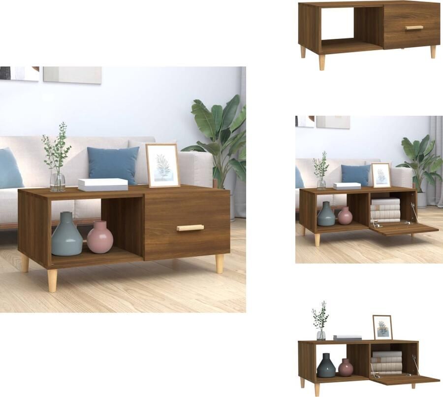 VidaXL Salontafel Salontafels Tafel Bijzettafel Salontafel 89-5x50x40 cm bewerkt hout bruineikenkleurig