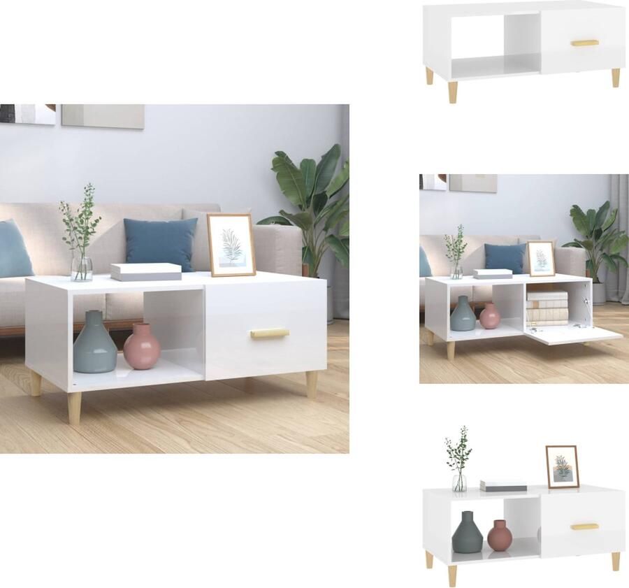 VidaXL Salontafel Salontafels Tafel Bijzettafel Salontafel 89 5x50x40 cm bewerkt hout hoogglans wit
