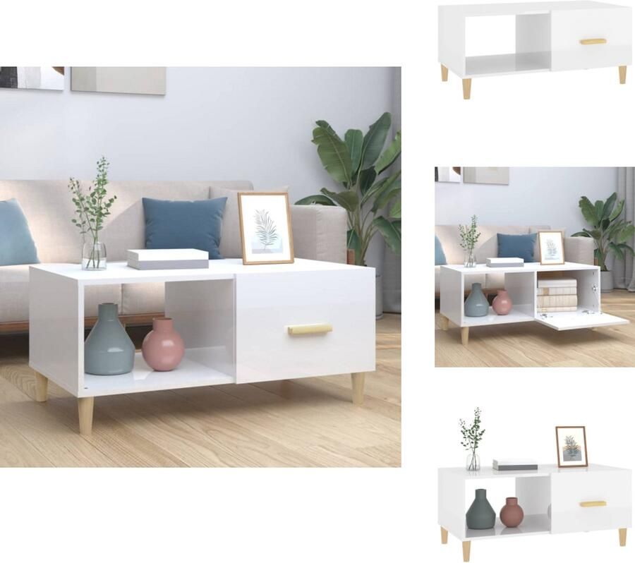 VidaXL Salontafel Salontafels Tafel Bijzettafel Salontafel 89 5x50x40 cm bewerkt hout hoogglans wit - Foto 2