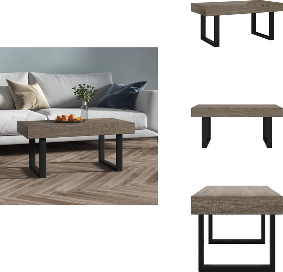 VidaXL Salontafel Salontafels Tafel Bijzettafel Salontafel 90x45x40 cm MDF en ijzer grijs en zwart