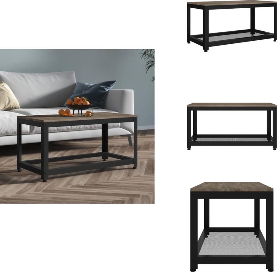 VidaXL Salontafel Salontafels Tafel Bijzettafel Salontafel 90x45x45 cm MDF en ijzer grijs en zwart