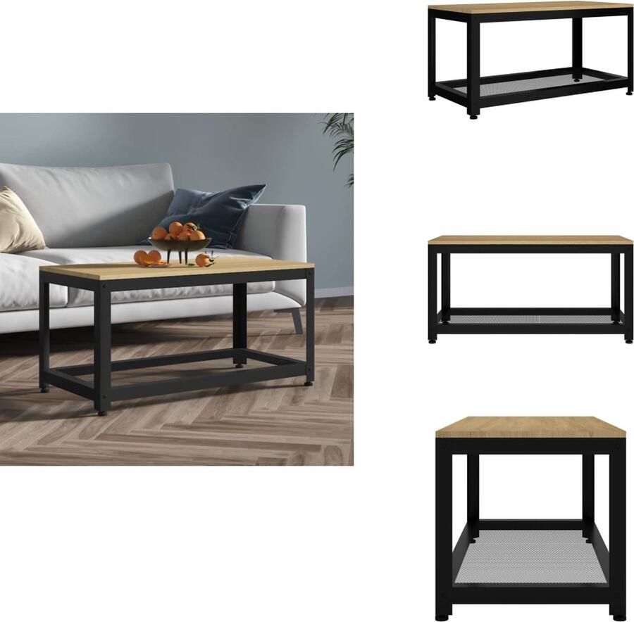 VidaXL Salontafel Salontafels Tafel Bijzettafel Salontafel 90x45x45 cm MDF en ijzer lichtbruin en zwart