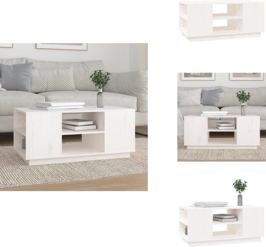 VidaXL Salontafel Grenenhout Bijzettafel met opbergruimte Stevig tafelblad Wit 90 x 49 x 40.5 cm Tafel