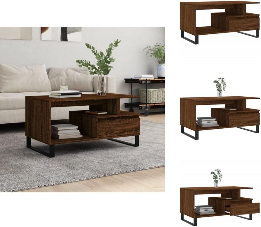VidaXL Salontafel Salontafels Tafel Bijzettafel Salontafel 90x49x45 cm bewerkt hout bruineiken