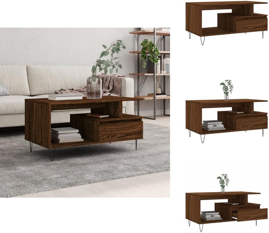 VidaXL Salontafel Salontafels Tafel Bijzettafel Salontafel 90x49x45 cm bewerkt hout bruineiken