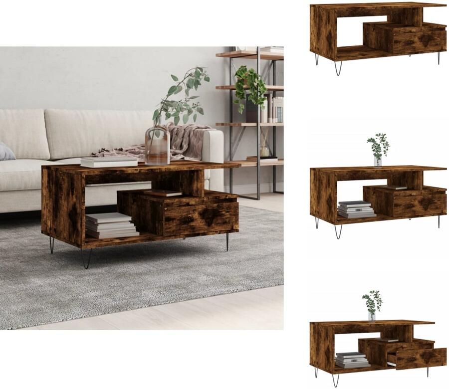 VidaXL Salontafel Salontafels Tafel Bijzettafel Salontafel 90x49x45 cm bewerkt hout gerookt eikenkleurig - Foto 2