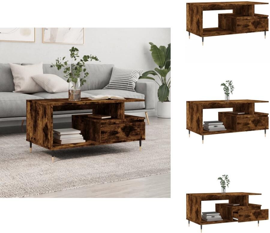 VidaXL Salontafel Salontafels Tafel Bijzettafel Salontafel 90x49x45 cm bewerkt hout gerookt eikenkleurig - Foto 3