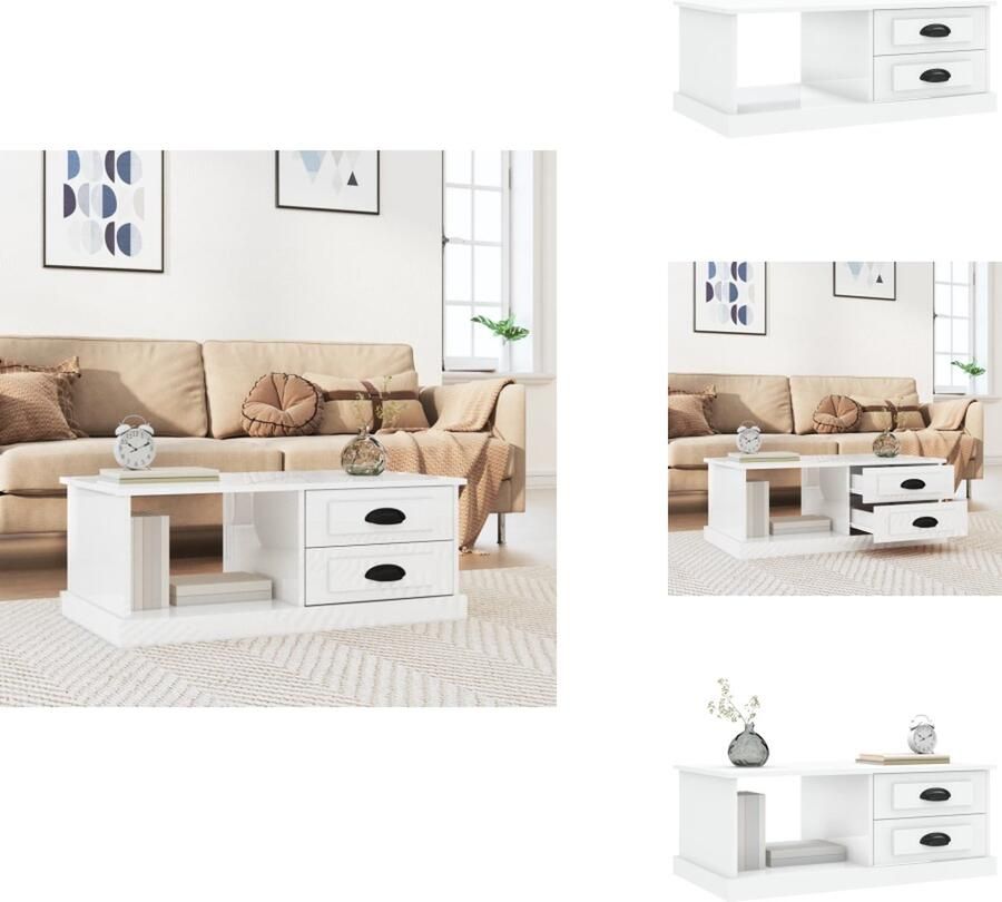 VidaXL Salontafel Salontafels Tafel Bijzettafel -Salontafel-90x50x35-cm-bewerkt-hout-hoogglans-wit