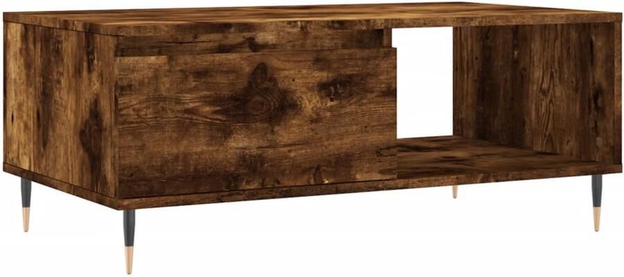 The Living Store Salontafel Gerookt Eiken Bewerkt Hout en Metaal 90x50x36.5 cm Met lade en vak Stabiel tafelblad Metalen poten Salontafel Houten Salontafel Gerookte Eiken Salontafel Met Lade Tv Tafeltje - Foto 3