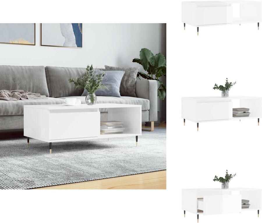 VidaXL Salontafel Salontafels Tafel Bijzettafel Salontafel 90x50x36 5 cm bewerkt hout hoogglans wit