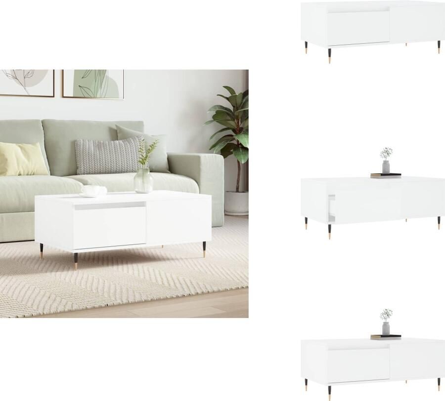 VidaXL Salontafel Salontafels Tafel Bijzettafel -Salontafel-90x50x36-5-cm-bewerkt-hout-wit - Foto 4