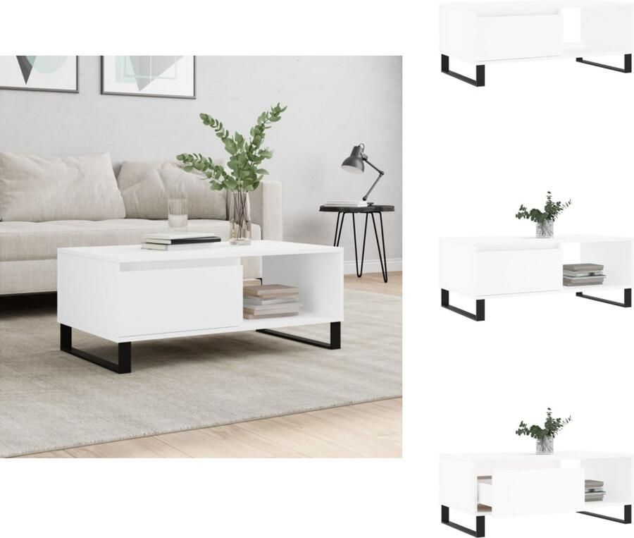 VidaXL Salontafel Salontafels Tafel Bijzettafel -Salontafel-90x50x36-5-cm-bewerkt-hout-wit - Foto 2