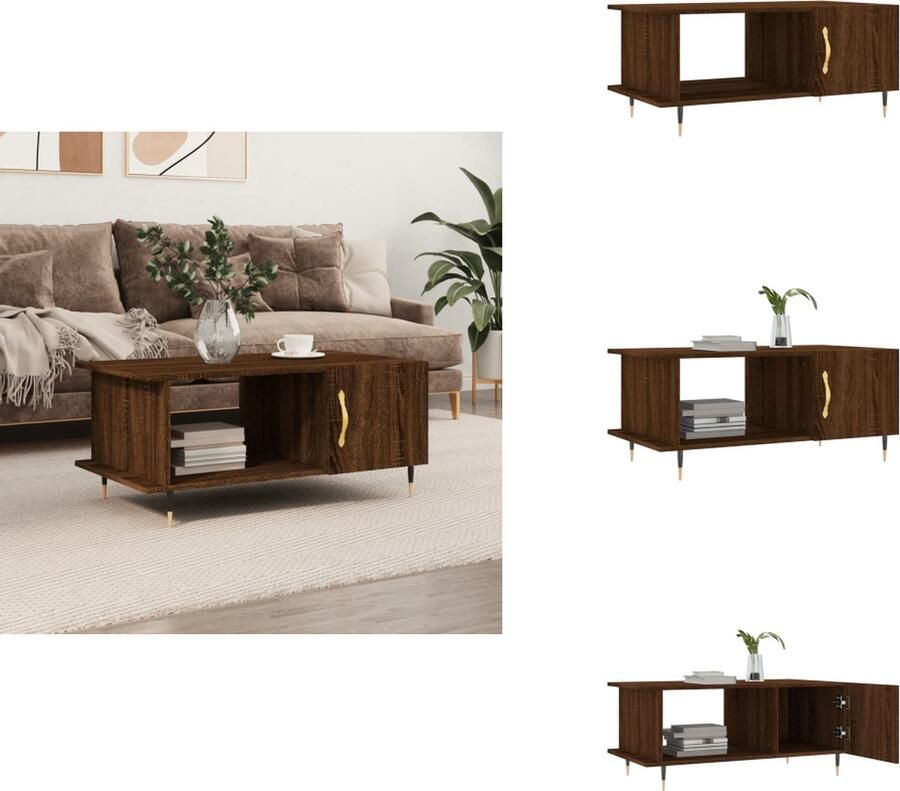 VidaXL Salontafel Salontafels Tafel Bijzettafel Salontafel 90x50x40 cm bewerkt hout bruineikenkleurig - Foto 4