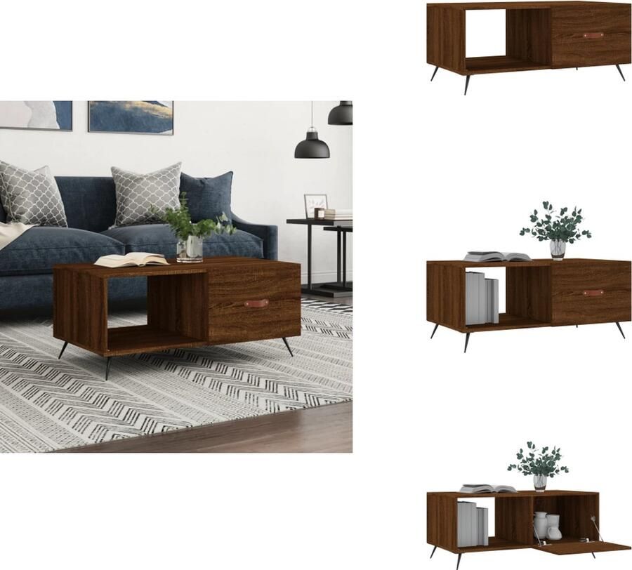 VidaXL Salontafel Salontafels Tafel Bijzettafel Salontafel 90x50x40 cm bewerkt hout bruineikenkleurig - Foto 3
