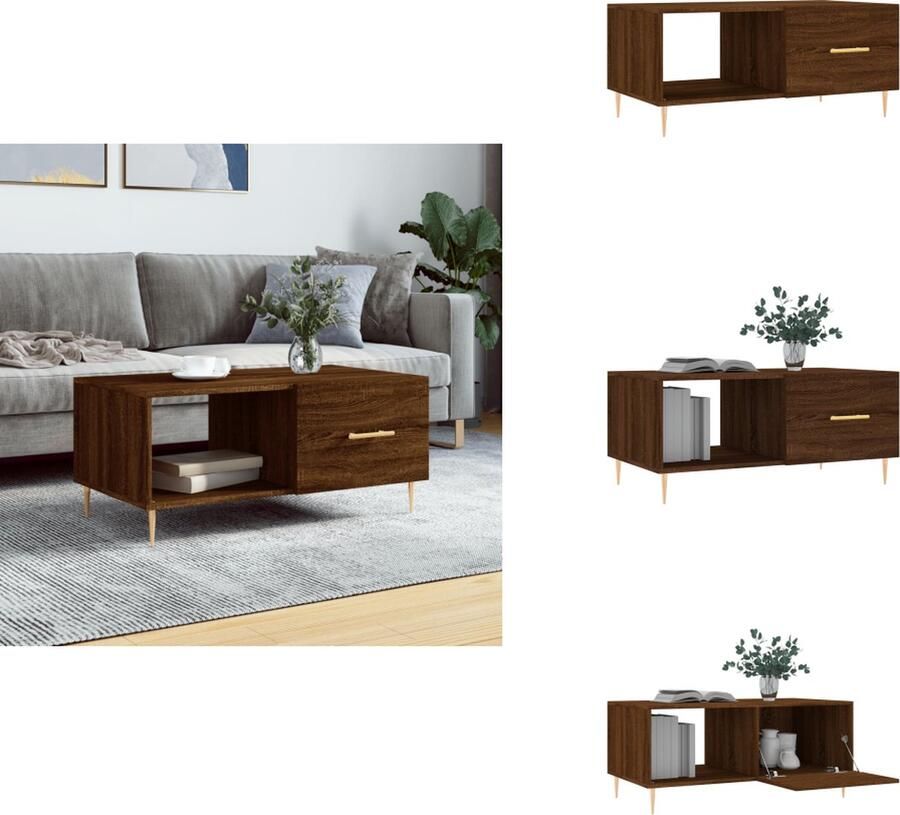 VidaXL Salontafel Salontafels Tafel Bijzettafel Salontafel 90x50x40 cm bewerkt hout bruineikenkleurig - Foto 2